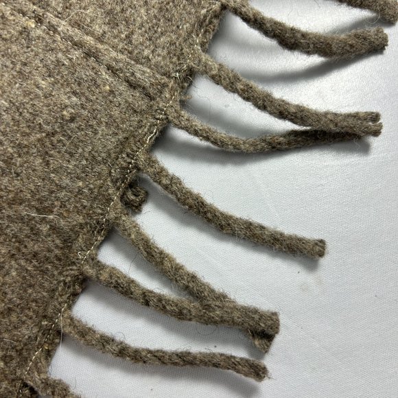 Vtg Brown Wool Poncho Crochet Collar Pom Poms Fringe One Size Possibly Handmade - Picture 5 of 9
